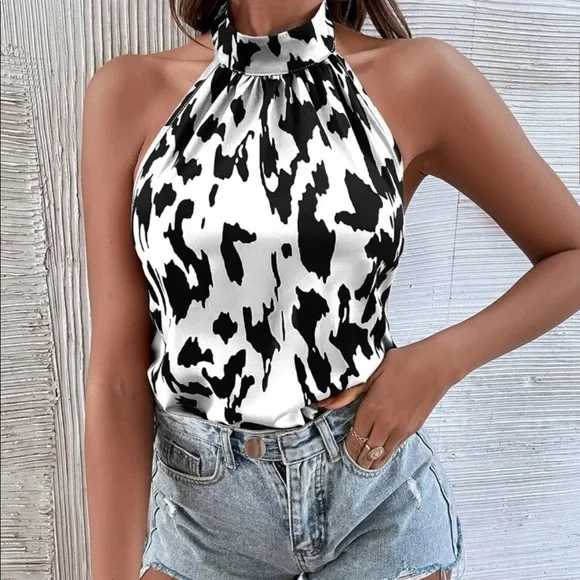 Boho leopard print open back halter top rust brown - Picture 14 of 16